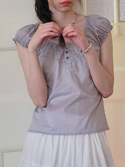 Kylie Retro Crew Neck Embroidered Lace Top