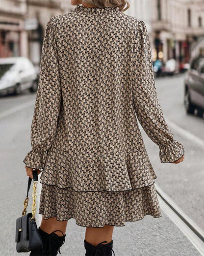 Women's Casual Long Sleeve Patterned Midi Dress | Ideal for Spring/Summer