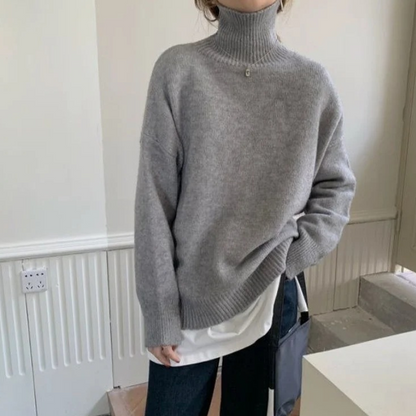 Jersey de punto holgado y suave con cuello alto para mujer | Ideal para otoño/invierno