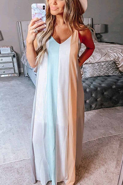 Striped V-neck Maxi Dress