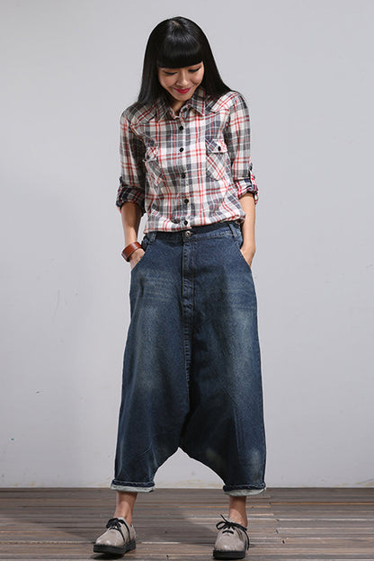 Loose Drop Crotch Casual Denim Pants