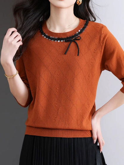 Madison Loose Crew Neck Beaded Knitted Top