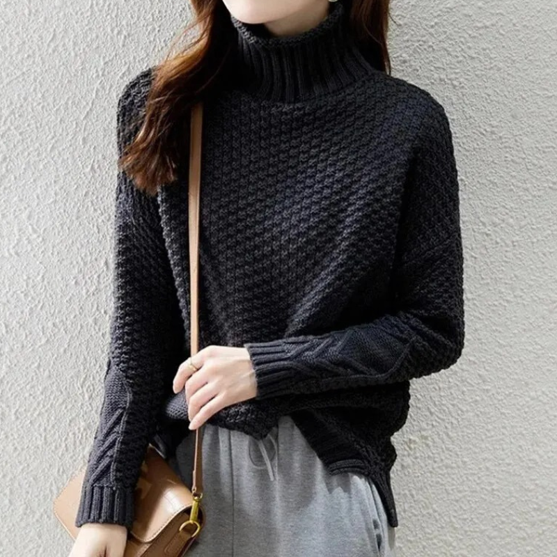 Jersey de cuello alto para mujer con mangas de punto trenzado | Ideal para otoño/invierno