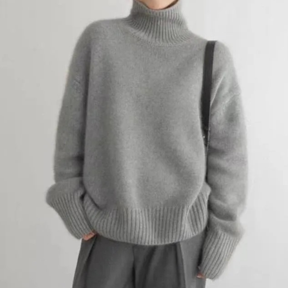 Jersey holgado de cuello alto para mujer con dobladillo y puños acanalados | Ideal para otoño/invierno