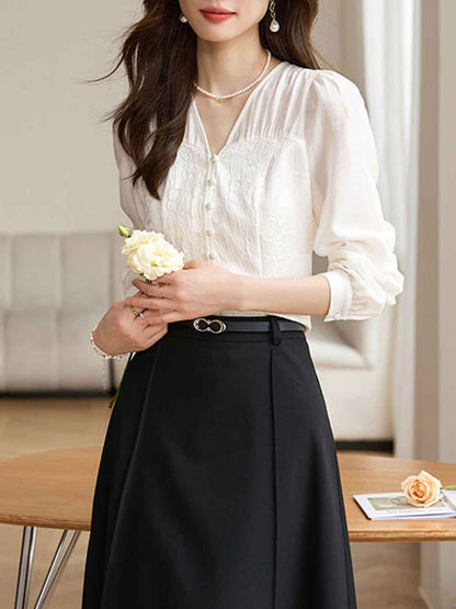 Mariah Classic V-Neck Jacquard Chiffon Shirt