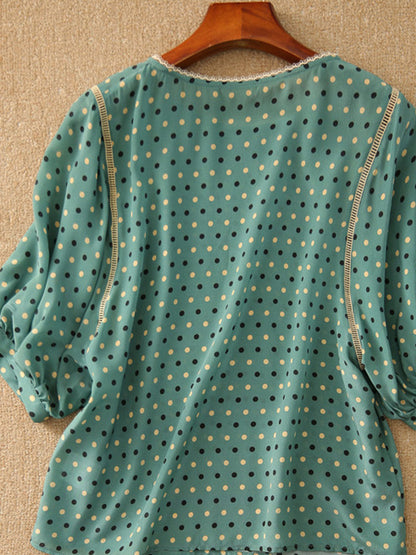 Kimberly Loose Crew Neck Polka Dot Printed Top