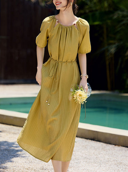 Hannah Loose Crew Neck Solid Color Texture Dress