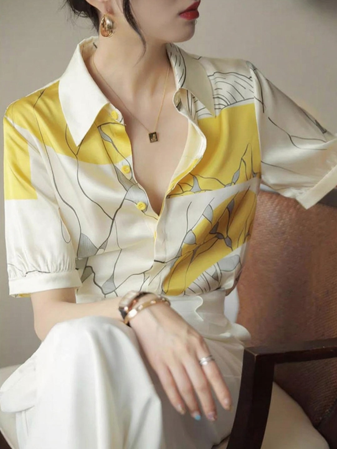 Maya Daily Polo Collar Contrast Printed Shirt