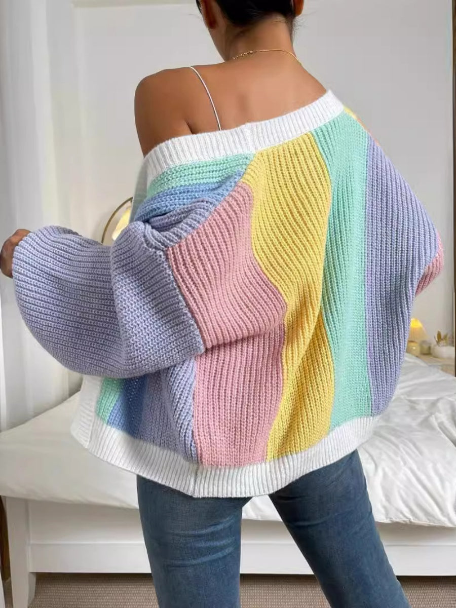 Color Color block matching Cardigans
