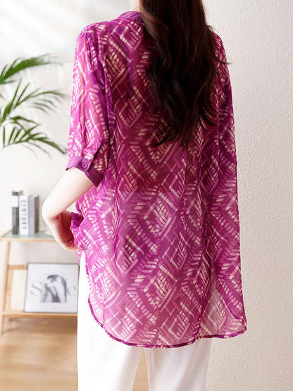 Kaitlyn Loose V-Neck Printed Chiffon Shirt