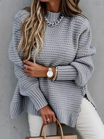 Jersey holgado de cachemira con cuello redondo y aberturas para mujer | Ideal para otoño/invierno