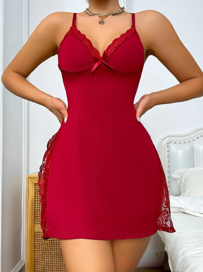 Lace-trimmed Slit Slip Dress Nightgown