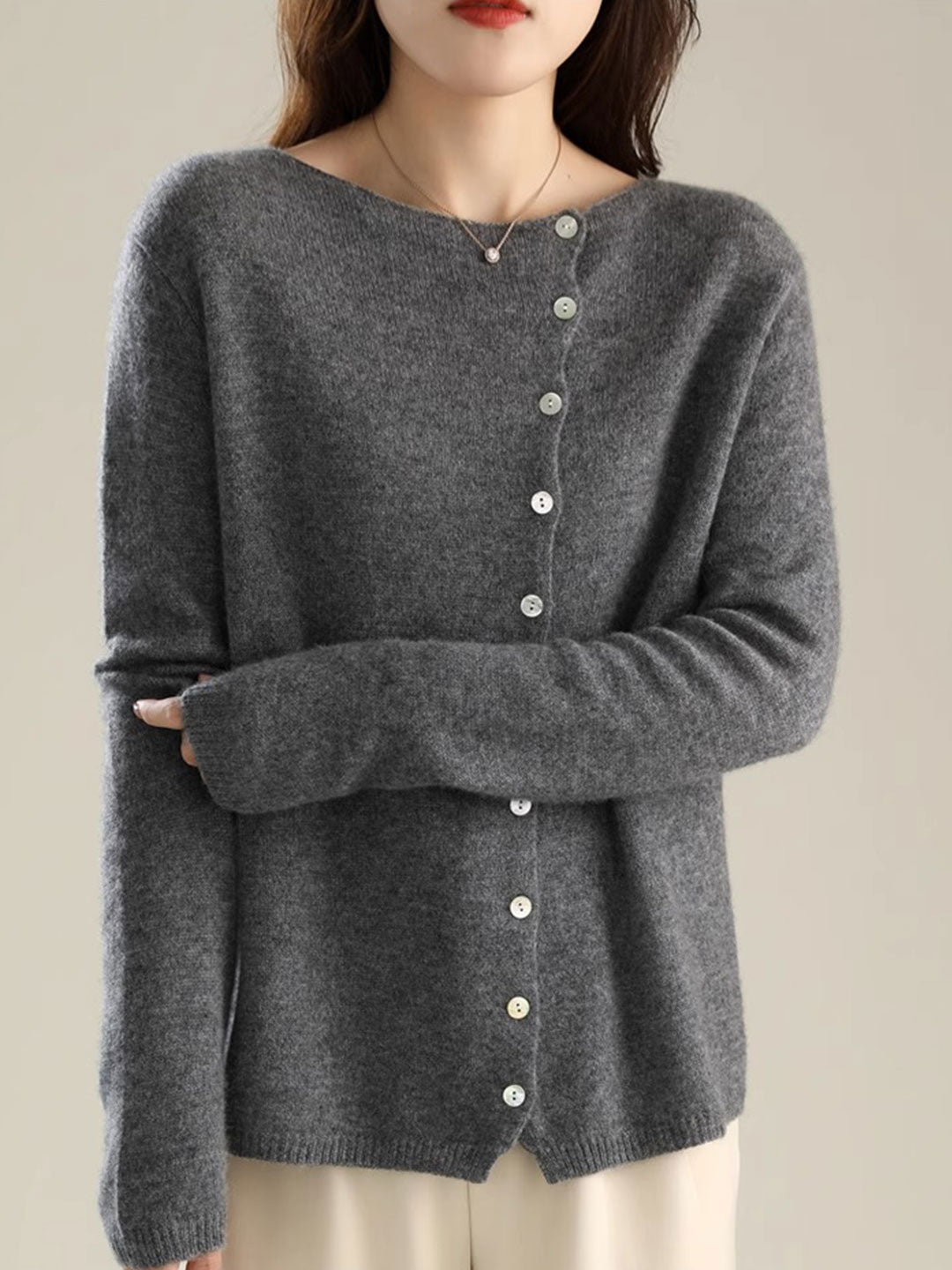 Kayla Classic Crew Neck Knitted Cardigan