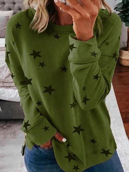 Elegante jersey de cachemira para mujer con estampado de estrellas y escote redondo | Ideal para otoño/invierno