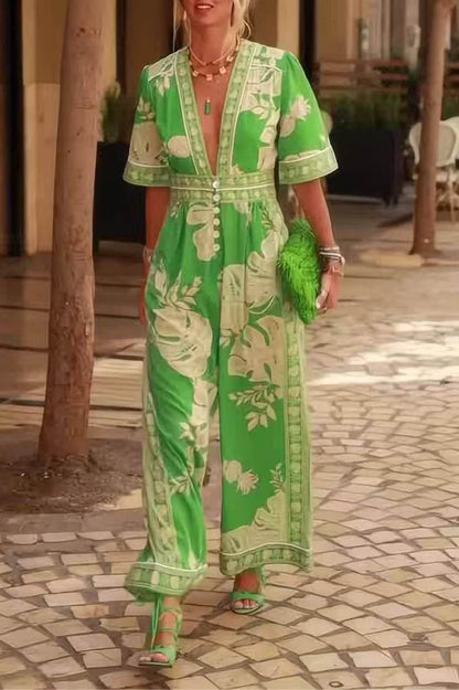 Mono estampado con cuello en V elegante