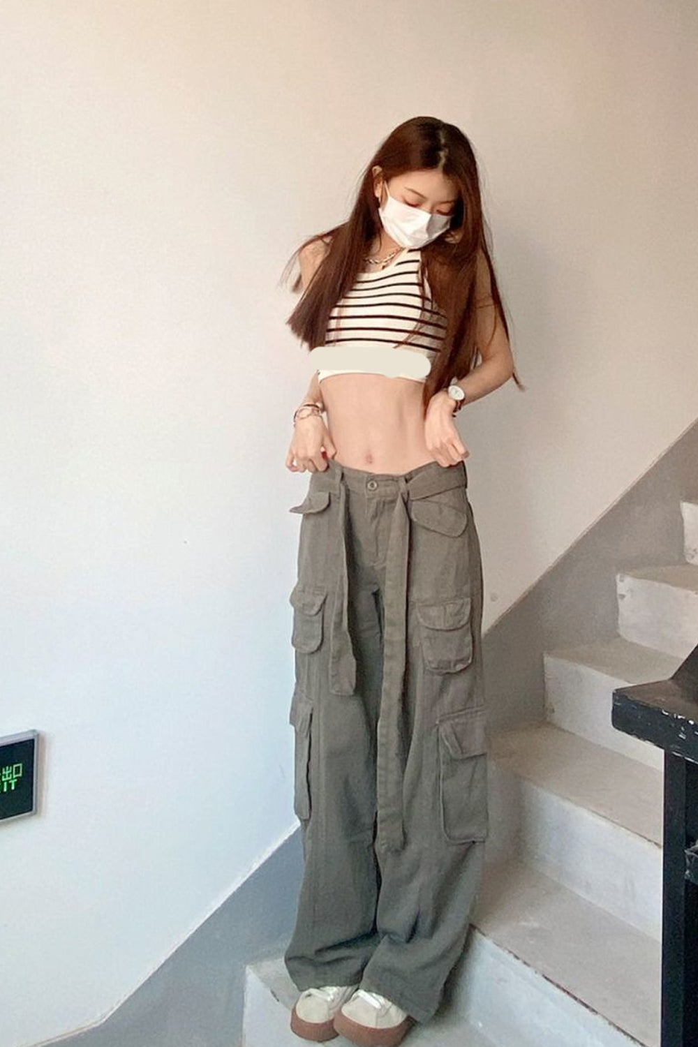 High Waist Cargo Pockets Loose Pants