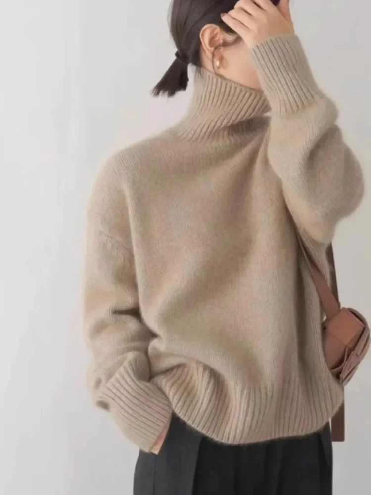 Jersey de cuello alto transpirable de gran tamaño para mujer | Ideal para otoño/invierno