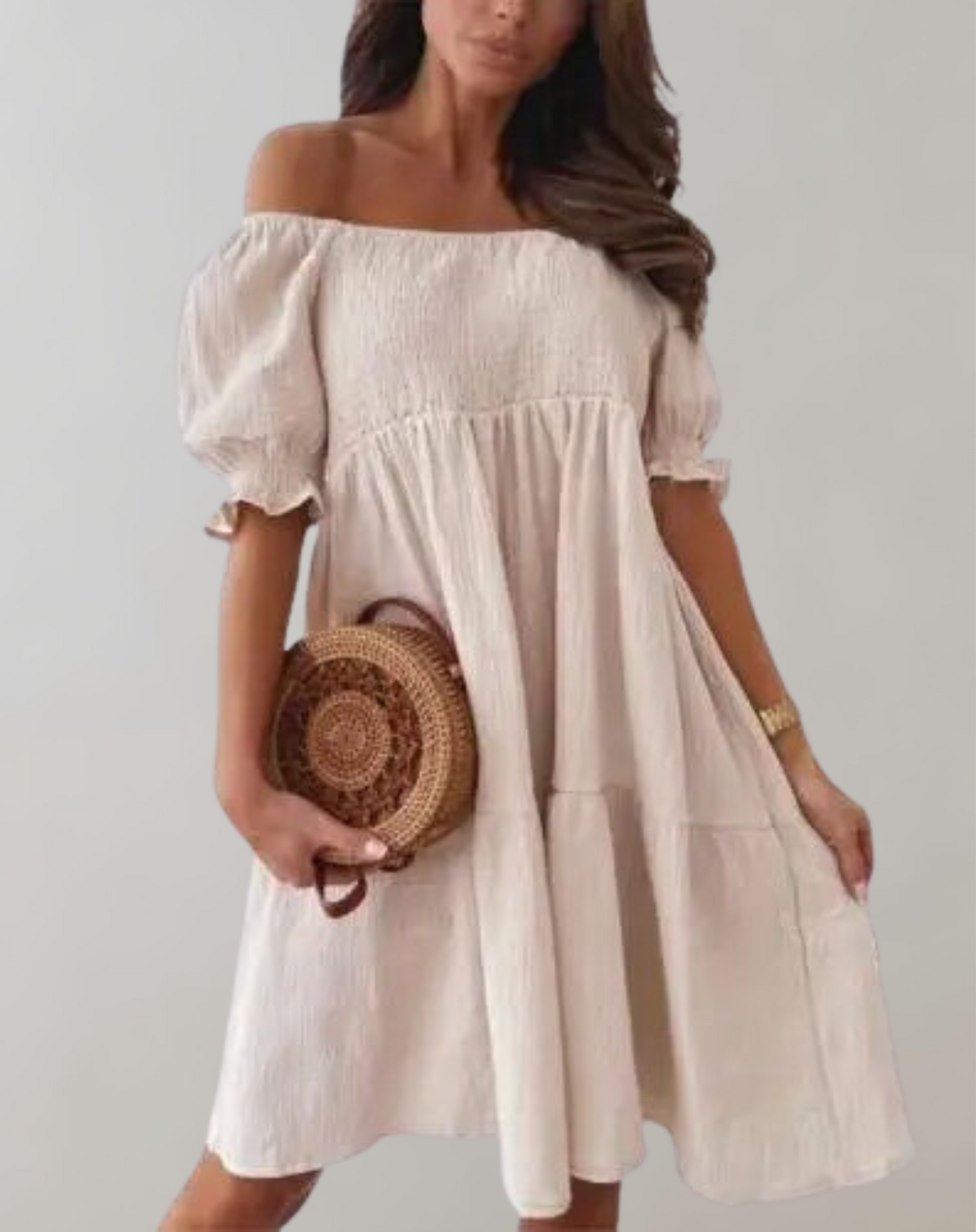 Women's White Beach Dress with Slash Neck Design for Summer
