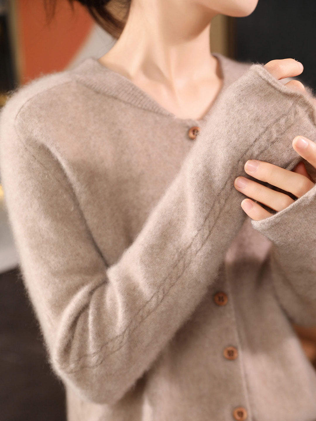 Natalie Classic Crew Neck Solid Color Knitted Cardigan-Red