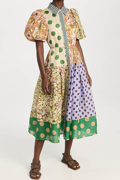 Green Muse Spliced Print Dress