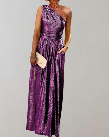 Vestido sin mangas con brillo metálico y abertura frontal para mujer | Ideal para primavera/verano