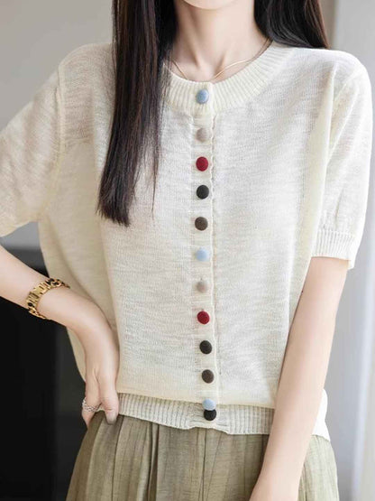 Mariah Loose Crew Neck Colorful Buttons Knitted Top