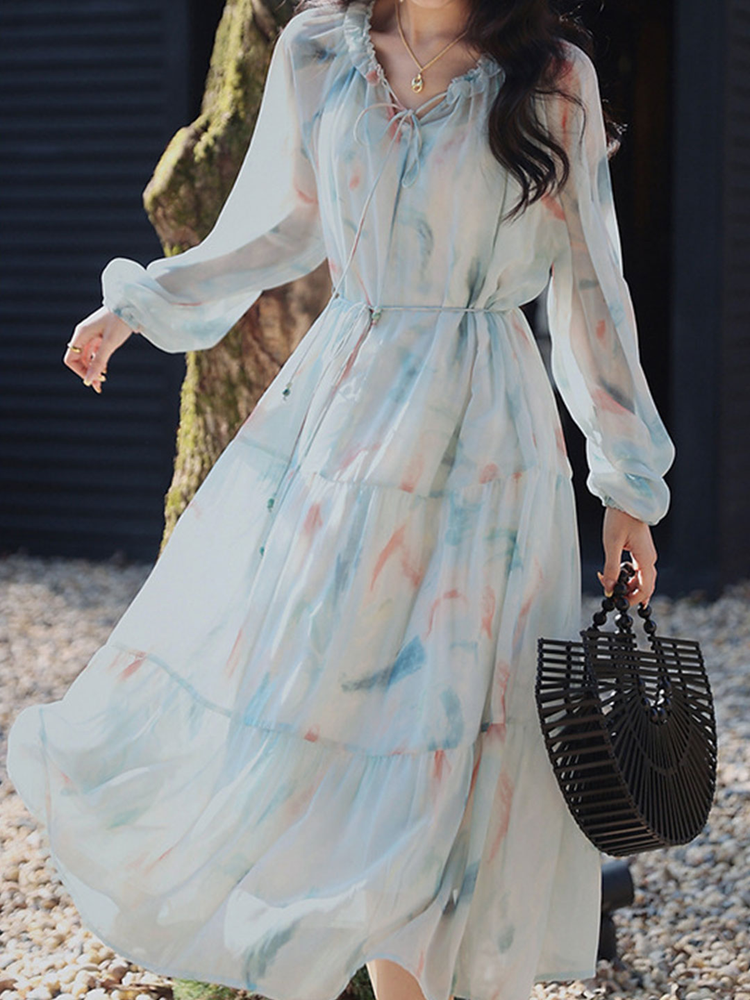 Julia Elegant Printed Floral Chiffon Dress