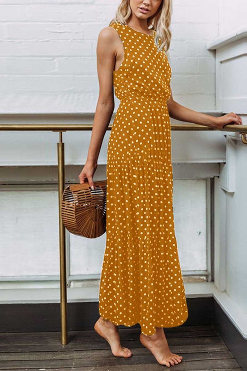 Polka Dot Waist Maxi Dress(2 Colors)