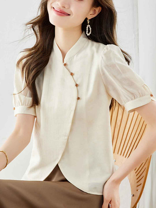 Khloe Loose Stand Collar Solid Color Shirt