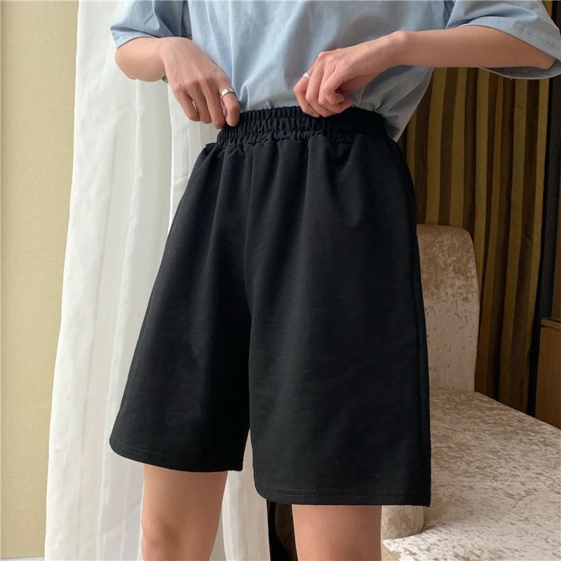 Basic Colors Elastic Waist Summer Shorts Pants