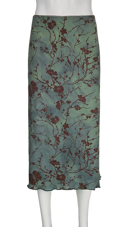 Vintage Mid Calf Floral Long Skirts