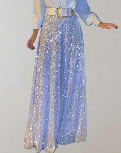 Women's Formal Evening Dress with Belt and Sequin Skirt | Ideal for Spring/Summer