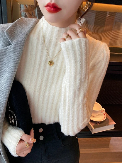 Elegante jersey de cuello alto de punto forrado para mujer | Ideal para otoño/invierno