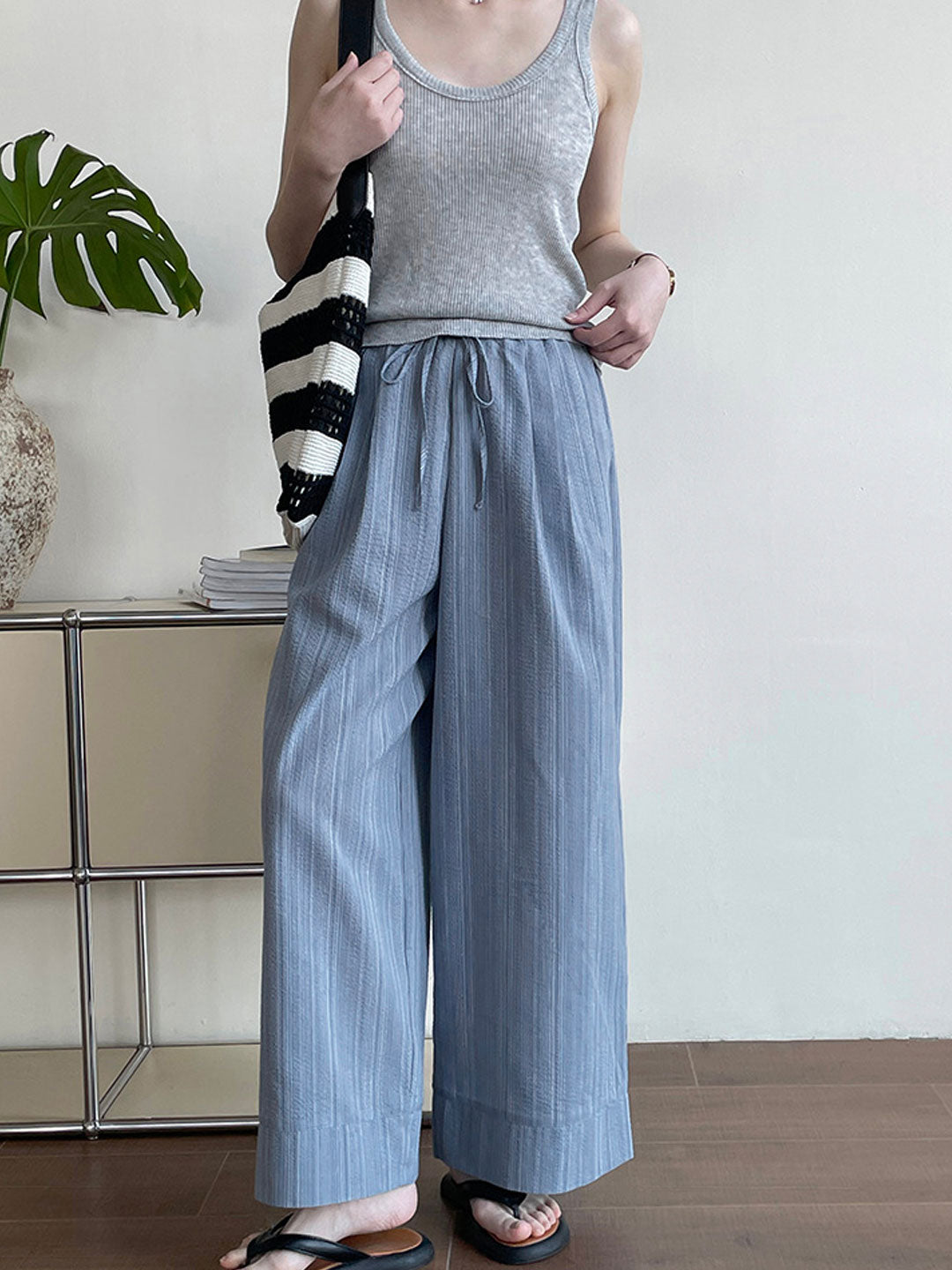 Kaitlyn Loose Striped Drawstring Wide Pants
