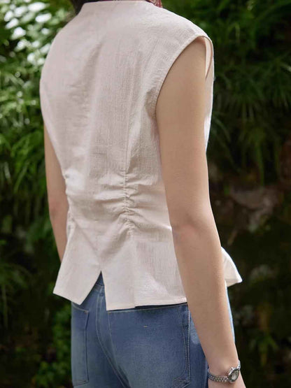 Sophie Slim V-Neck Solid Color Waisted Shirt