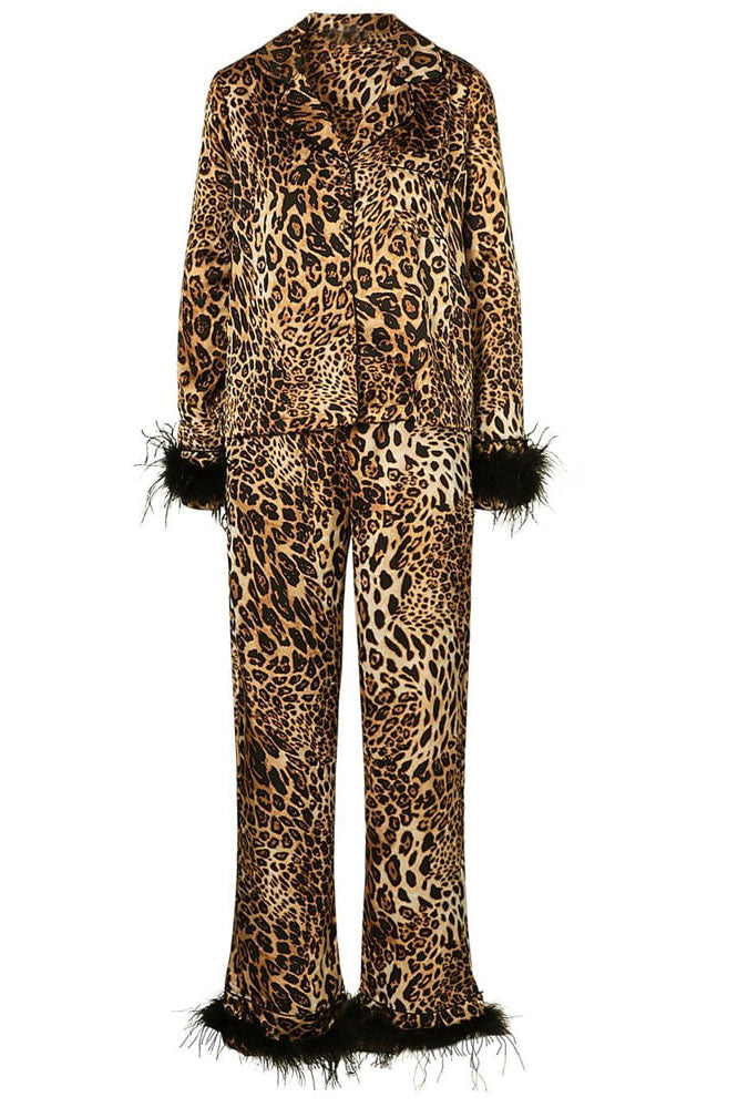 Conjunto de pijama de satén con estampado de leopardo