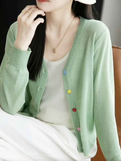 Mariah Classic V-Neck Colorful Buttons Knitted Cardigan