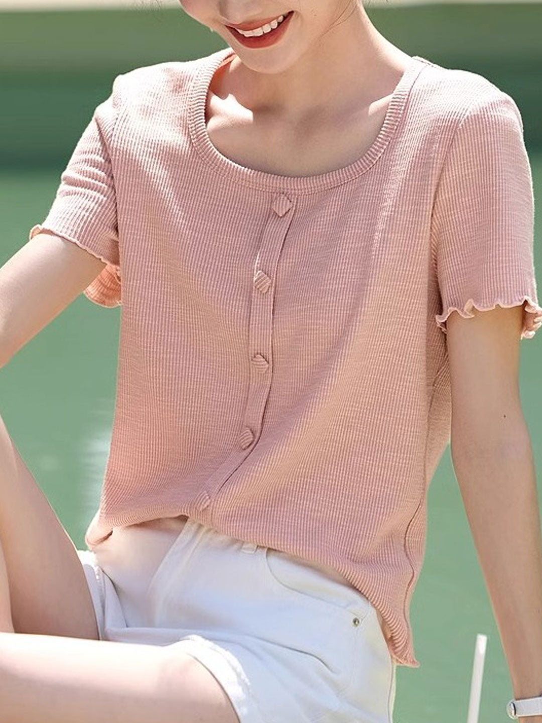 Jessica Classic Square Neck Auricular Textured Top