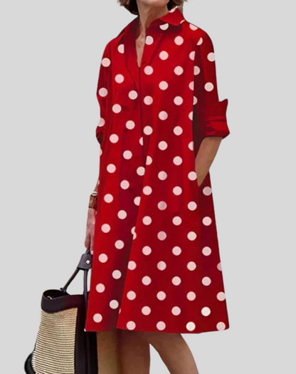 Vestido clásico de mujer con cuello y bolsillo abotonado | Ideal para primavera/verano