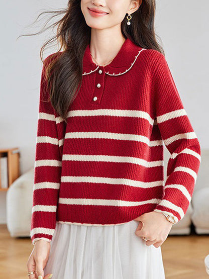 Sophie Loose Doll Collar Striped Knitted Sweater