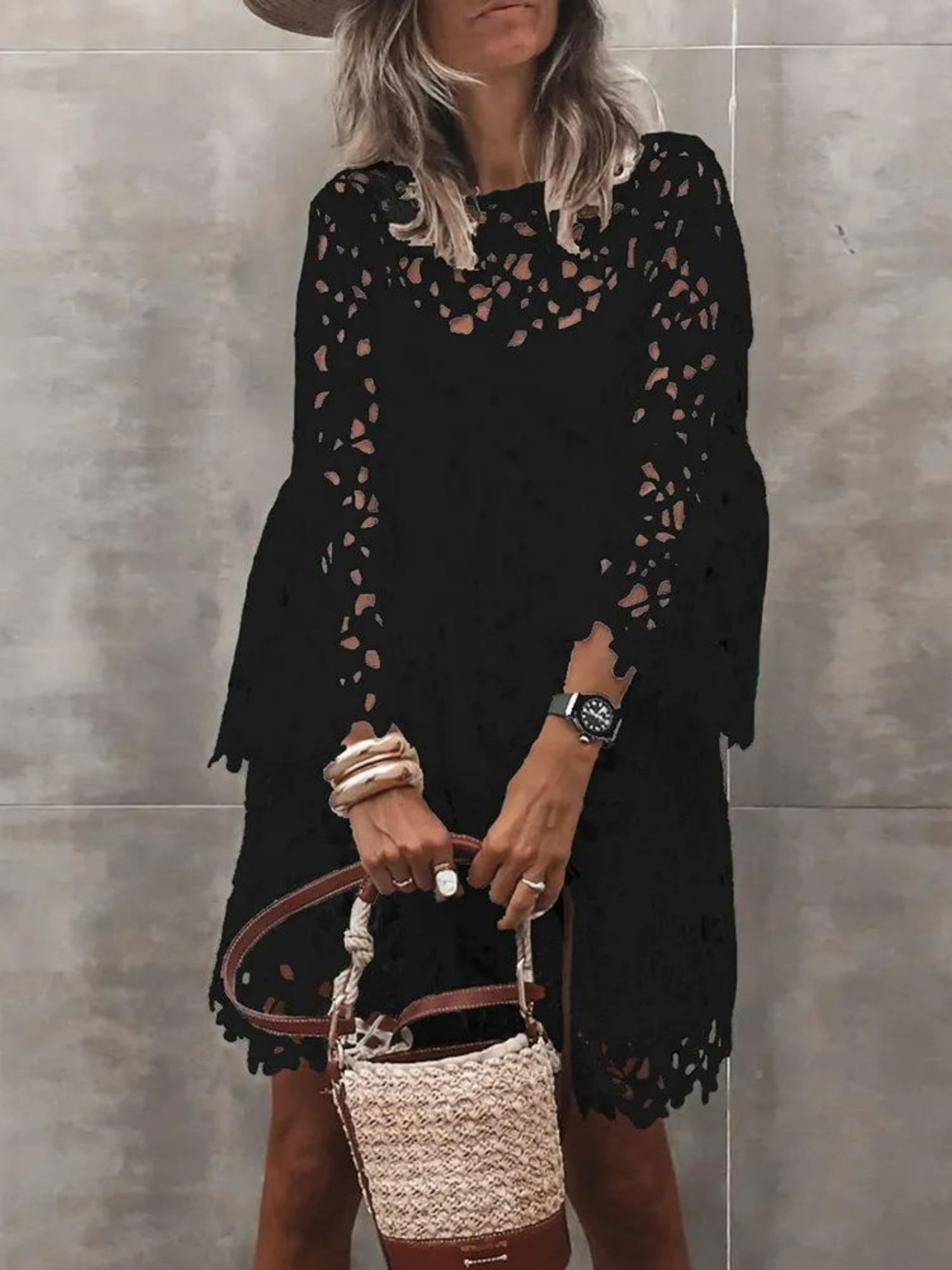 Lace Cutout Long Sleeves Mini&Short Dresses