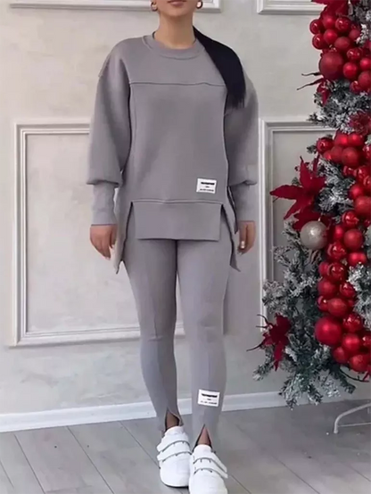 Conjunto elegante de jersey con parches y leggings para mujer | Ideal para otoño/invierno