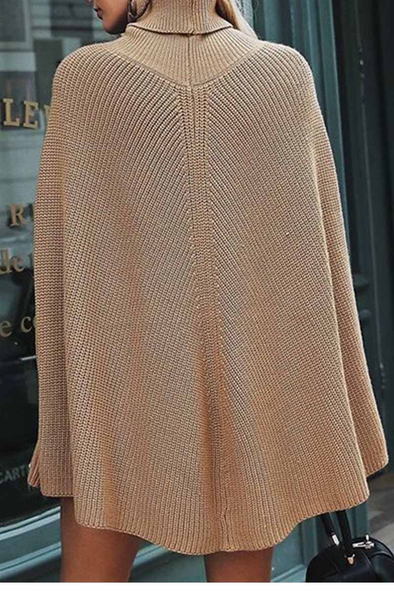 Solid Color Cape High Collar Shawl Tops