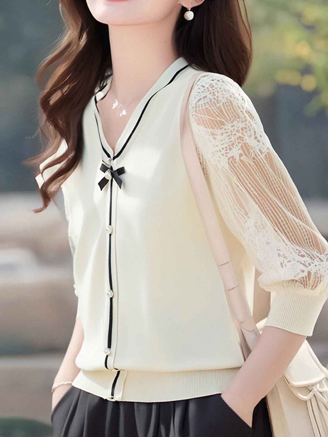 Jocelyn Loose V-Neck Hollowed Knitted Top