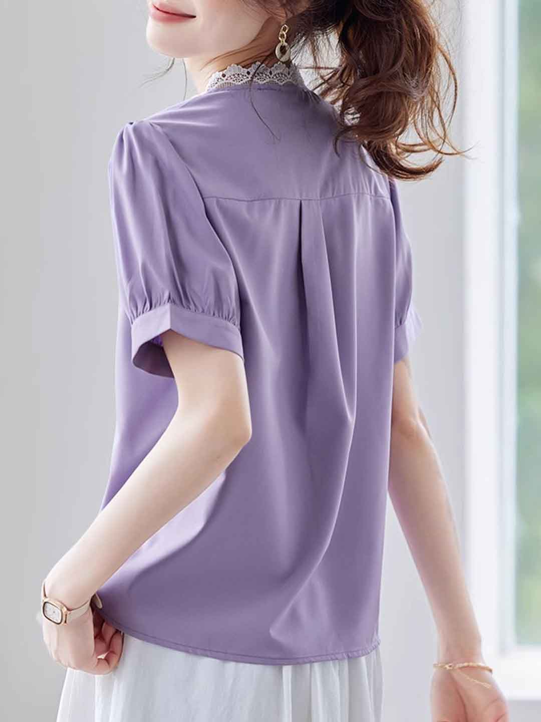 Zoey Chic V-Neck Solid Color Chiffon Top