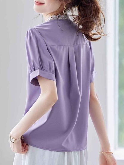 Zoey Chic V-Neck Solid Color Chiffon Top