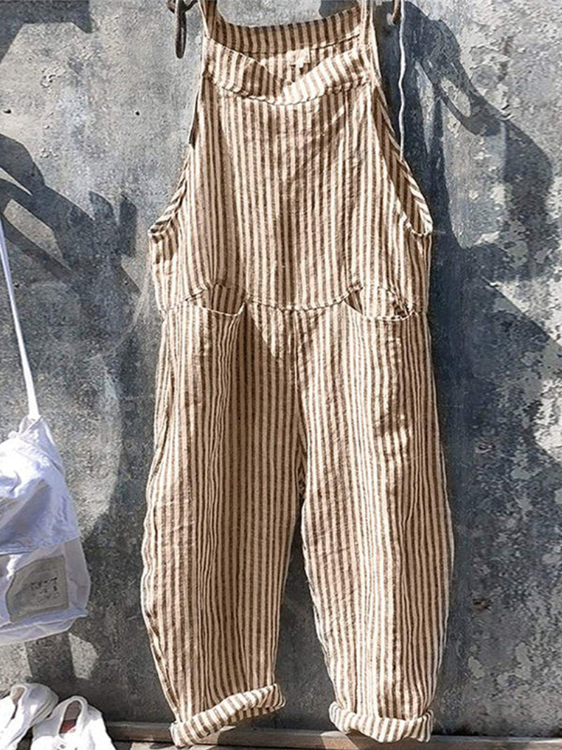 Women's Vintage Baggy Jumpsuit with Striped Style and Pockets | Ideal for Spring/Summer