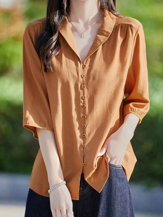 Jocelyn Elegant V-neck Lantern Sleeve Shirt