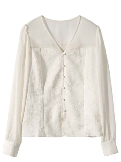 Sophie Chic V-Neck Mesh Embroidered Top
