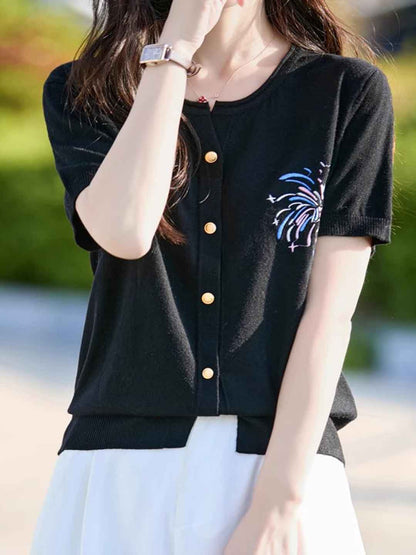 Kylie Loose Crew Neck Embroidered Knitted Cardigan